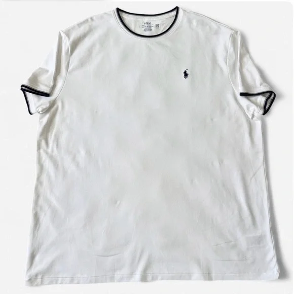 Polo Ralph Lauren T Shirt XXL White Navy Trim Logo Tee Preppy Minimalist NWT - Picture 2 of 6